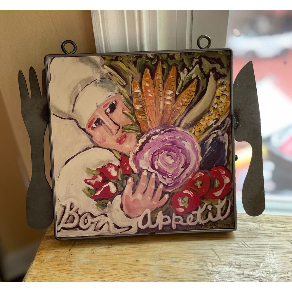 Vintage Bon Appetit Kitchen Wall Plaque | Hanging Decor | Folk Art Kitchen Sign